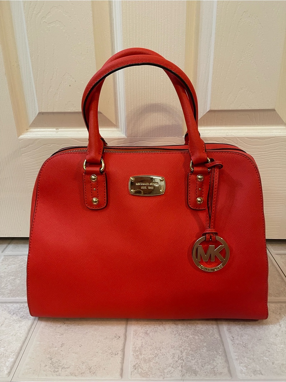 Michael Kors Orange/Red Saffiano Leather Satchel